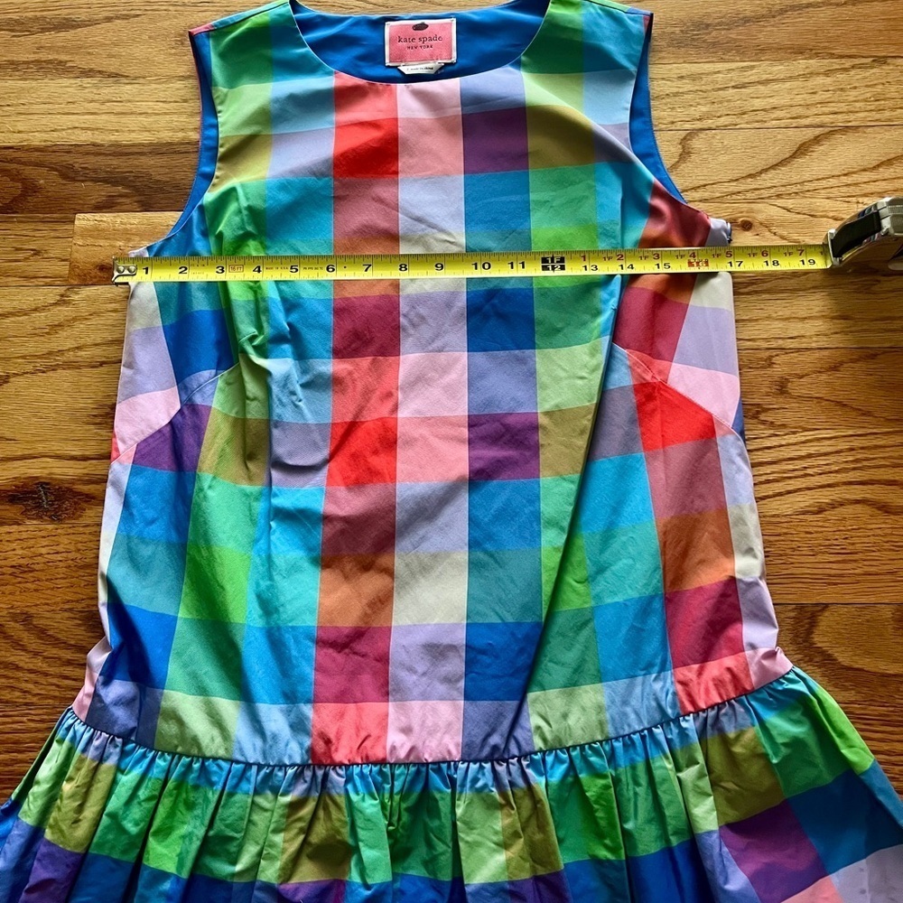 ♠️Kate Spade Madras Taffeta Shift Dress, Blue Multi-Color. Small. EUC - Picture 6 of 10